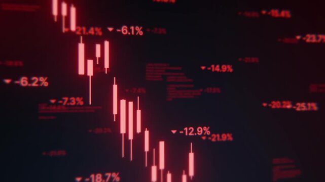 Candlesticks indicating market crash on digital graph, suitable for finance or investment related design projects and presentations.