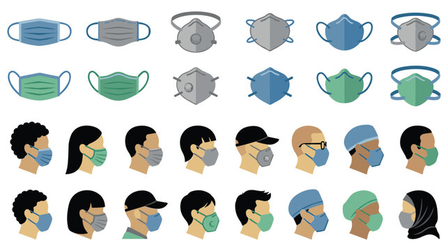 Diverse set of people wearing various types of medical face masks.