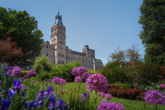 Parliament Building of Quebec with flowers - Quebec City, Quebec, Canada