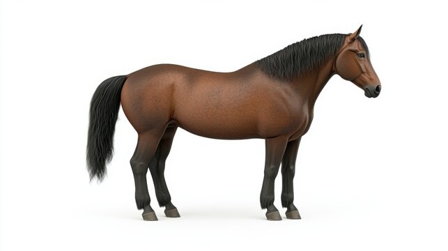 Brown Horse Standing Isolated Full Body Side View