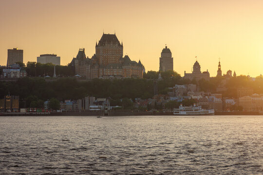 Quebec City skyline view at sunset with St. Lawrence River - Quebec City, Quebec, Canada