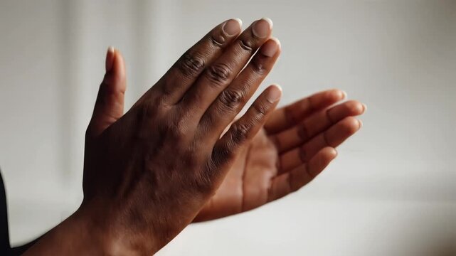 African American Hands Clapping in Slow Motion Close Up Detail