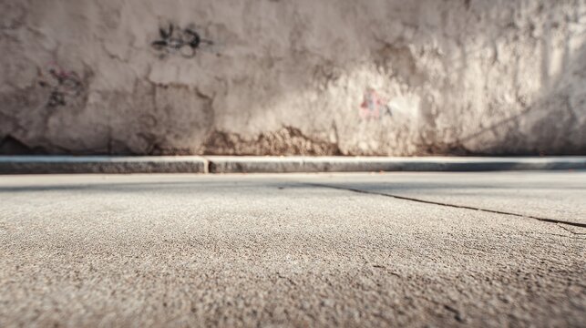 Textured urban sidewalk and wall backdrop with concrete pavement and muted neutral tones