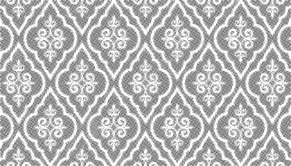 Fototapeta premium Abstract Halftone Damask Baroque Ornamental Seamless Black and White Floral Scroll Luxury Repeat Pattern Background