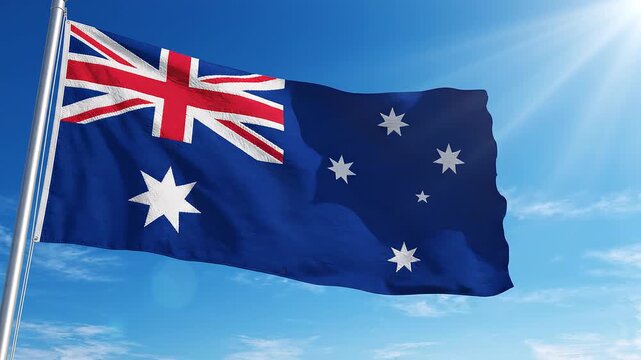 Australian Flag Waving in the Wind &ndash; Australia National Flag Floating in the Air, Seamless Loop