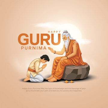 Happy Guru Purnima Design, guru and shishya teaching. Vector Illustration.