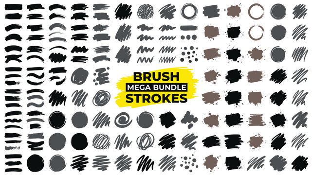 Large collection of varied black ink brush strokes and splatters.