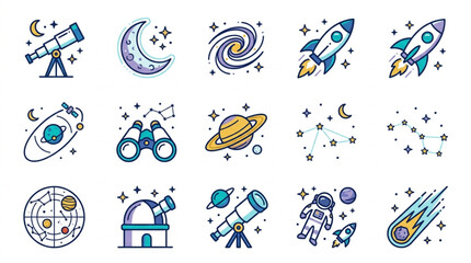 Space exploration and astronomy icons collection. © Ramdani