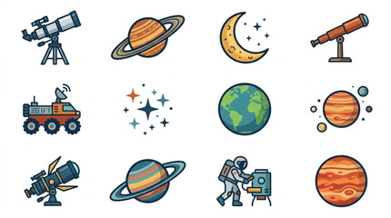 Space exploration and astronomy icons collection. © Ramdani
