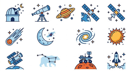 Space exploration and astronomy icons collection. © Ramdani