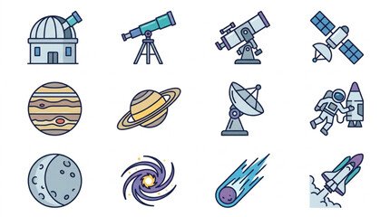 Space exploration and astronomy icons collection. © Ramdani