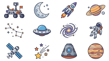 Space exploration and celestial bodies collection icons. © Ramdani