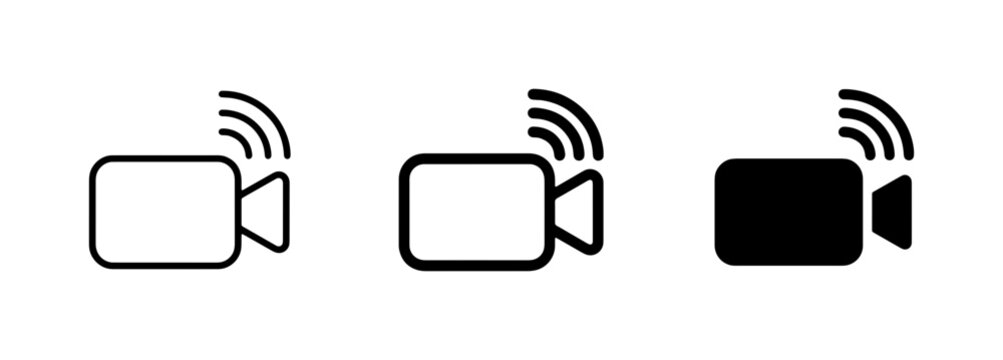 Wireless Video Camera Icons, Streaming Broadcast Symbol, Live Feed Vector Graphics