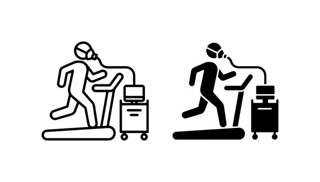 Cardiopulmonary Exercise Test Icons: Treadmill, Mask, Machine, Runner, Health Check