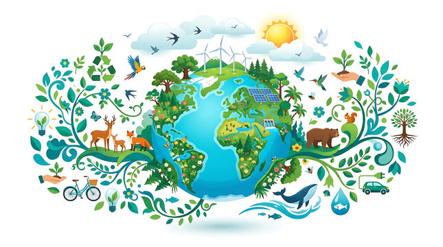 World environment day interconnected web of life and green tech