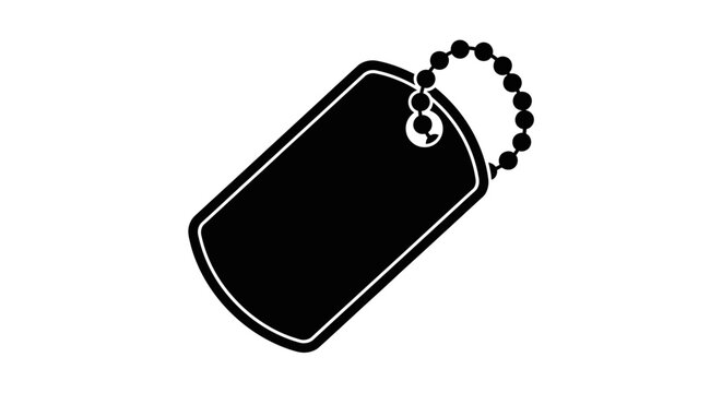 Black silhouette of a military dog tag with ball chain.