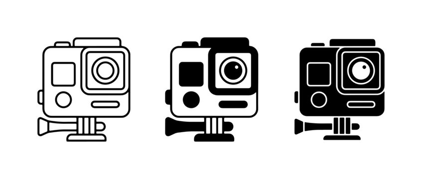 Action Camera Icons Set, Portable Video Recorder Graphics, Outdoor Photography Equipment