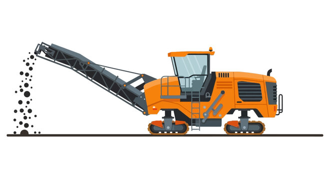 Industrial Cold Milling Machine for Road Construction and Asphalt Pavement Maintenance Vector Illustration
