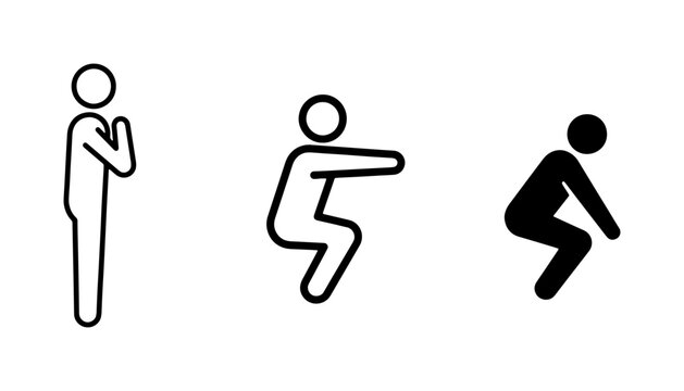 Human Figure Poses: Standing, Squatting, Silhouette Icons