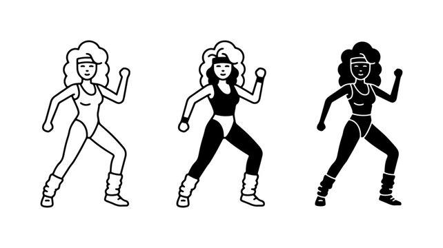 Retro Fitness Women, Aerobics Workout Icons, Vintage Exercise Figures
