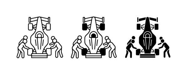 Fototapeta premium Formula 1 Pit Stop Icons, Racing Car Service, Motorsport Teamwork