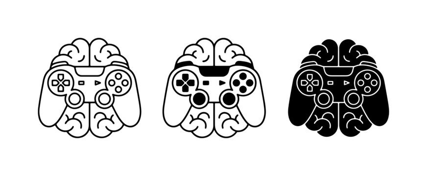 Gaming Brain Icons, Video Game Controller and Human Brain Concepts