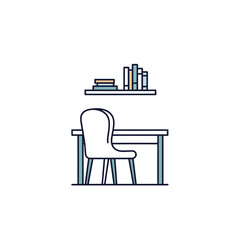 Fototapeta premium Minimalist Illustration of a Desk with Chair and Bookshelf.