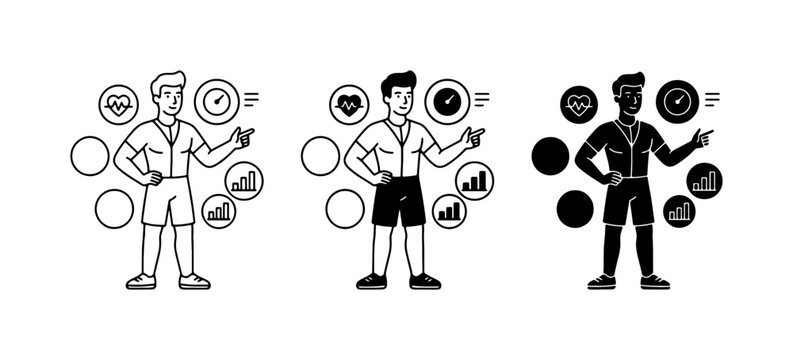 Fitness Coach Presentation, Health Data Icons, Sports Performance Charts