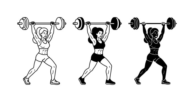 Weightlifting Woman Vector Set, Fitness Athlete Icons, Strength Training Graphics