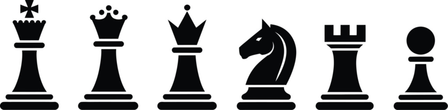 Chess strategy game with king queen rook and knight pieces on board illustration