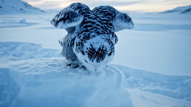 Snowy Owl Perched in Arctic Winter Landscape