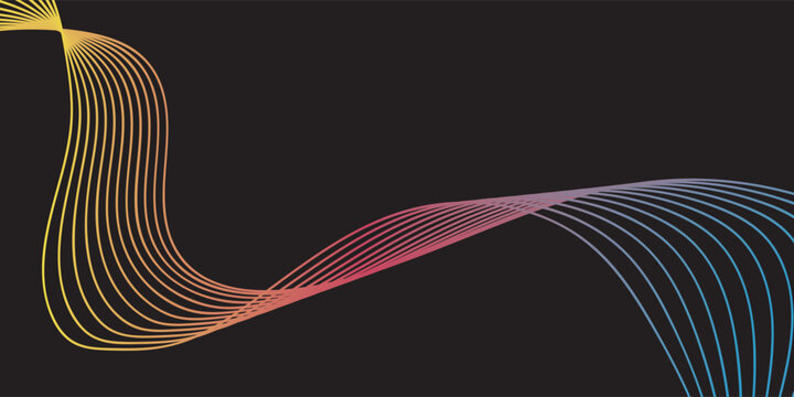 Abstract vector in colorful gradations on a dark background. Modern, dynamic and futuristic wavy lines. Suitable for technology designs, digital posters, presentation backgrounds and creative graphic.