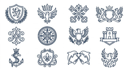 Obraz premium Collection of vintage heraldic emblems and crests.
