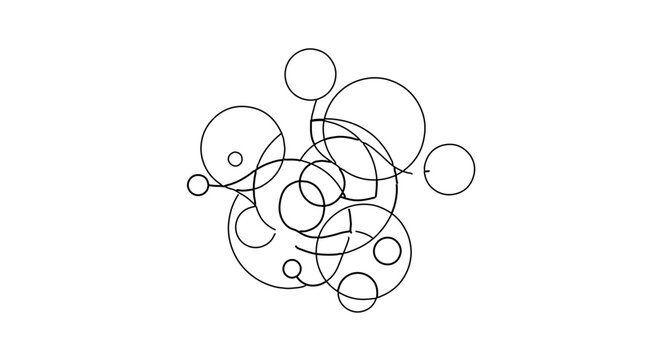 Abstract geometric composition with interconnected circles and lines in a modern minimalist style