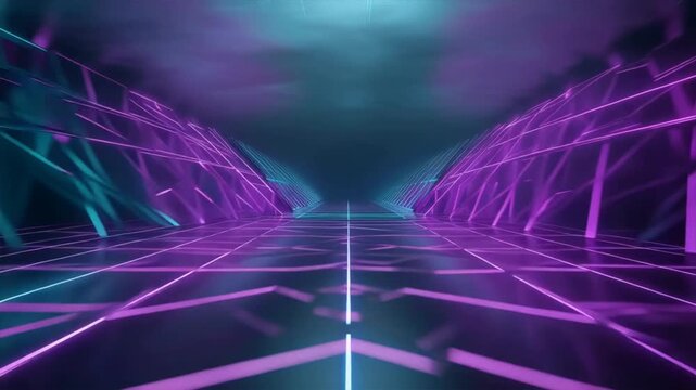 Futuristic neon tunnel with vibrant colors and geometric patterns, perfect for digital backgrounds and creative projects.
