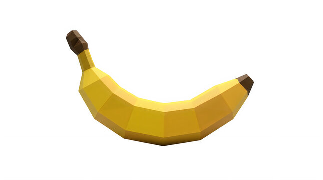 Low Poly 3D Banana Fruit Isolated on White Background