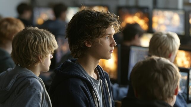 Teenagers Engaged in Computer Gaming Session