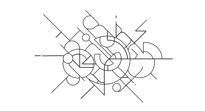 Abstract geometric composition with intersecting lines and circles