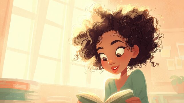 Youthful girl reader portrait in a cozy learning environment