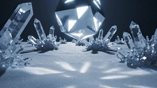 Crystalline structures refract moonlight onto alien landscape