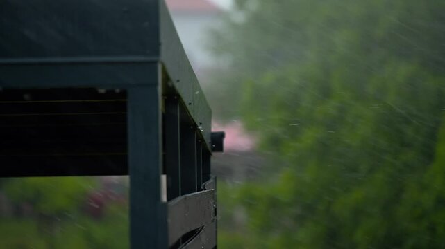 heavy rain fall on the gutter roof 