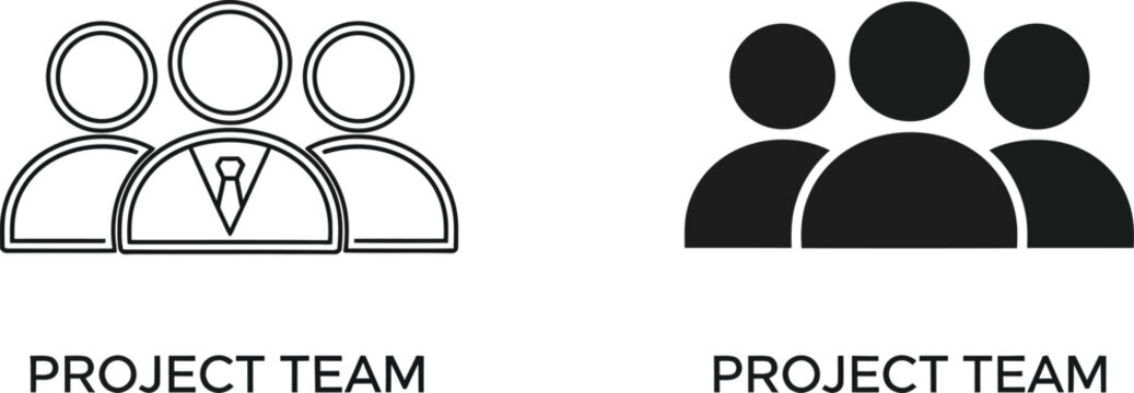 Project team icon set line art and solid fill versions