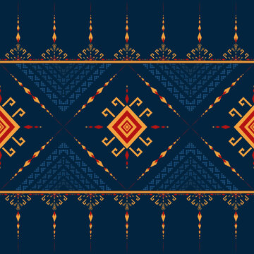 Luxury ethnic Ikat geometric panel pattern with large diamond motif and double borders for traditional sarong, bed runner and textile design.