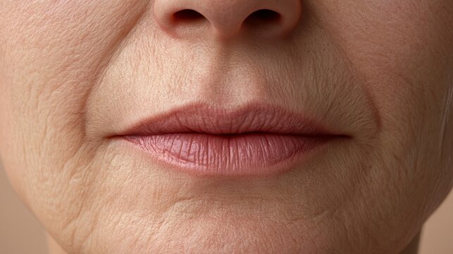 Close-up of Mature Woman's Lips and Skin