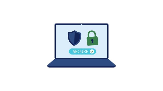 Digital Laptop Security Concept Animation with Shield and Padlock