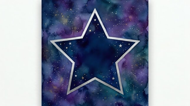 Cosmic star frame with galaxy nebula background in purple blue teal colors with sparkles and stardust for space themed designs and celestial decorations.