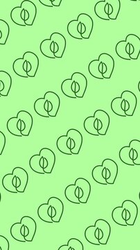 Eco heart leaf line art pattern with abstract vertical backdrop and seamless sustainable care icons in background animation for environmental protection line wallpaper concept. Seamless looping.