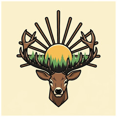 Deer with large brown antlers head. © john