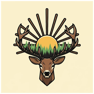 Deer with large brown antlers head.