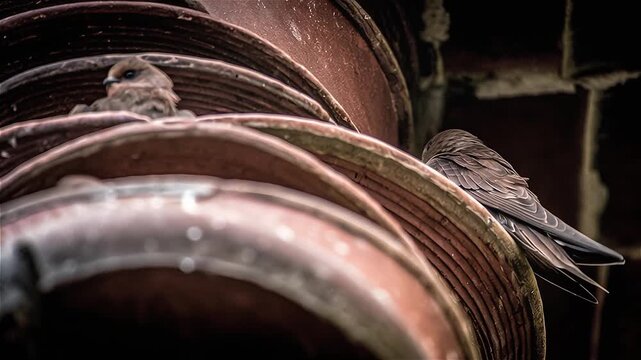 Vaux's swifts (Chaetura vauxi) rest inside a towering chimney stack right in the middle of Portland, USA.

